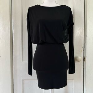 Symphony Black Cocktail Dress with Sheer Open Back EUC size Small